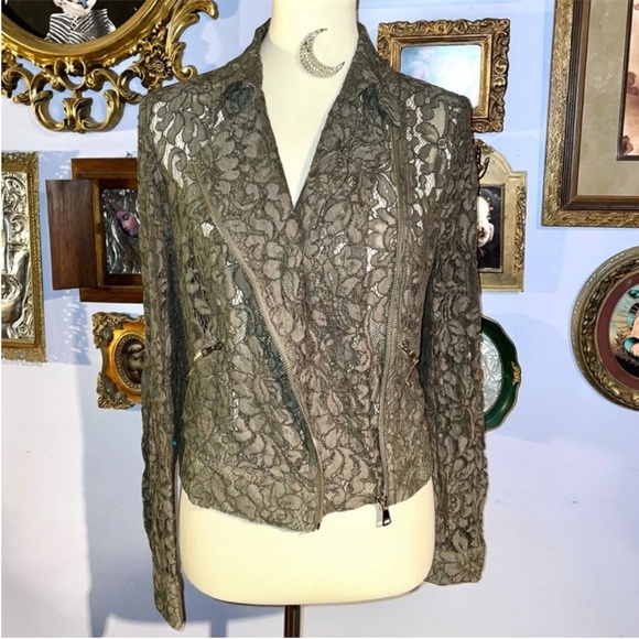 bebe Floral Lace Olive Green Shirt Jacket Shirt 10 - Picture 12 of 14